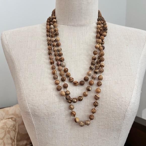 Vintage Extra Long Jasper Semiprecious Necklace - Picture 5 of 7